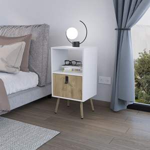 Maggness Bedroom DB <b>Nightstand</b> Solid Wood <b>White</b>/Macadamia Bedside Cabinet Home Furniture - Product Image 3