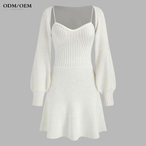 Vestidos de Mujer de Color Sólido, Tejido Acanalado, Casual, Manga Larga, Cintura Natural, Lavable, para Primavera - Product Image 1