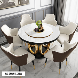 Design élégant Pieds en acier inoxydable doré Ensembles de table à manger avec dessus en marbre italien de luxe Meubles de salle à manger modernes noirs - Product Image 5