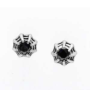 yunnique Spiderweb Pattern Titanium Steel <b>Stud</b> <b>Earrings</b> <b>Black</b> And White Geometric Design For Men And Women Jewelry - Product Image 5