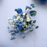 Ensemble de toile de fond de fleurs artificielles faites à la main, durables, bleu et blanc mélangés, arrangement floral en soie pour la décoration de mariages, fêtes et locations de boutiques