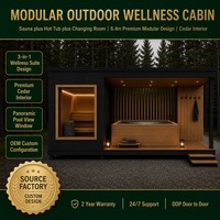Cabine de bien-être extérieure 3-en-1 : sauna, hammam, piscine à eau chaude, vestiaire, intérieur en cèdre rouge premium, écologique, solaire
