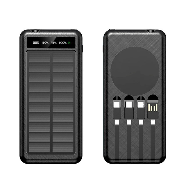 JX Solar Panel Power Bank Case With Built in 4 Cable Logo Customize Support Wireless Charging Type-C Powerbank for Mobile Phones