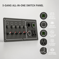 Panneau de commutation 5 voies 12V/24V avec fusibles, USB PD3.0 QC3.0 30W, ampèremètre, voltmètre, prise DC et prise AC DAMAVO pour bateau, camping-car, camion