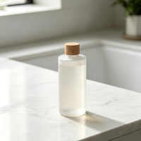 Botol Kaca Silinder Minimalis Bening/Buram Kosong untuk Penyimpanan Serum Perawatan Kulit Minyak Esensial dengan Tutup Kayu Bambu untuk Rumah