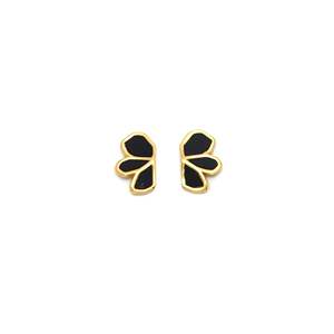 Fashion <b>Stud</b> <b>Earrings</b> 316L Stainless Steel PVD Gold Plating <b>Black</b> Enamel Minimalist Design - Product Image 2