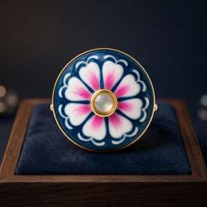 Bouton en laiton émaillé motif floral rose blanc bleu fait main du Rajasthan, bijoux formels pour homme pour anniversaire et célébrations - Product Image 6