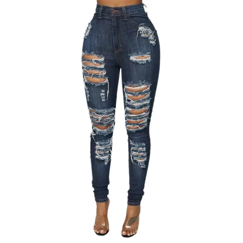 2024 estate pantaloni a matita da donna lavabili streetwear tinta unita stretti jeans strappati in denim donna