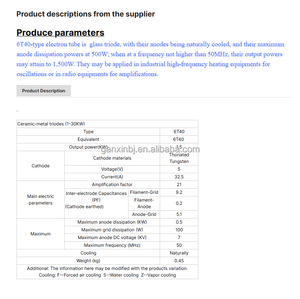 Vakuum-Elektronenröhre Hochfrequenz-Oszillationsröhre Elektronenröhre Glas-Triode 6T40 / TB4/1500 - Product Image 5
