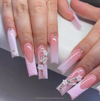 Faux ongles à presser en acrylique, longue tenue, application facile, réutilisables, couvrance totale, style French, finition mate, forme carrée, estampage doré, couleur personnalisable