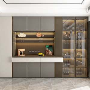 Aparador de Estilo Contemporáneo con Sección para Botellas de Vino, Adecuado para Comedor y Recepciones, Estructura de Madera Maciza y Puertas de Vidrio - Product Image 1