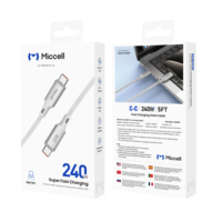 Câble USB-C vers USB-C Miccell 240W à charge rapide, en nylon tressé et alliage d'aluminium, avec affichage LED, pour ordinateur portable, tablette et téléphone