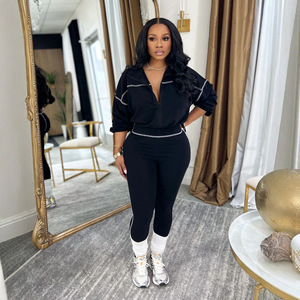 Conjunto Deportivo Casual de Moda para <span class=keywords><strong>Mujer</strong></span>, Primavera-Otoño, Color Sólido, Sudadera de Manga Larga con Cierre y Leggings, Dos Piezas, Estiliza la Figura - Product Image 3