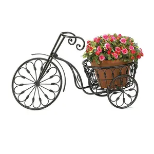 Hot Selling Nostalgic Bicycle Home Garden Decor Heavy Duty Decorative Wrought Iron Plant Stand for Indoor Outdoor Desktop