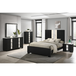 Comodino Contemporaneo Nero con Due Cassetti, Maniglie in Metallo, Bianco e Nero, Arredamento Camera da Letto in Legno - Product Image 5