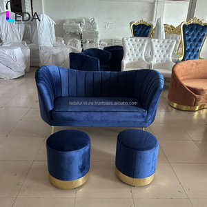 Juego de Sofás de Terciopelo Azul Elegante de Nuevo Diseño LEDA, Sofá Combinado con Cubierta de Acero Inoxidable para Bodas, Hoteles y Salas de Estar - Product Image 2