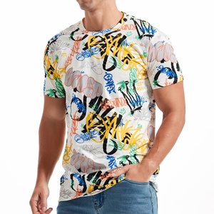 T-shirt décontracté d'été pour homme, coupe classique, tricoté, imprimé, à manches courtes, col rond, avec tissu respirant et anti-plis pour le fitness - Product Image 5