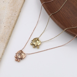 Ethnic Style Hollowed Out Fu Character Peace Lock Necklace Gold Rose Gold Stainless Steel Clavicle Chain Gift For Women - Product Image 1