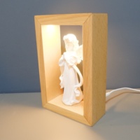 Statue d'Ange en Résine à Cadre en Bois, Veilleuse Religieuse, Lumière Décorative Catholique Chrétienne, Intensité Variable, Alimentation USB