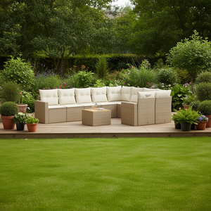 Conjunto de Sofás de Jardín de Ratán Beige, 6 Plazas, Muebles de Exterior Resistentes a la Intemperie, Diseño Contemporáneo - Product Image 2