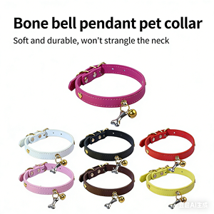 Collier pour chien et chat en PU, imperméable, avec clochette en forme d'os, motif dessin animé avec rubans, pour petits animaux, collier pour chien Teddy - Product Image 3
