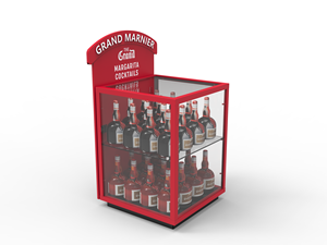 Support à <span class=keywords><strong>vin</strong></span> en métal rouge à 2 niveaux, présentoir de boissons transparent, support de sol, vitrine à cocktails avec porte arrière pour magasin de détail - Product Image 3