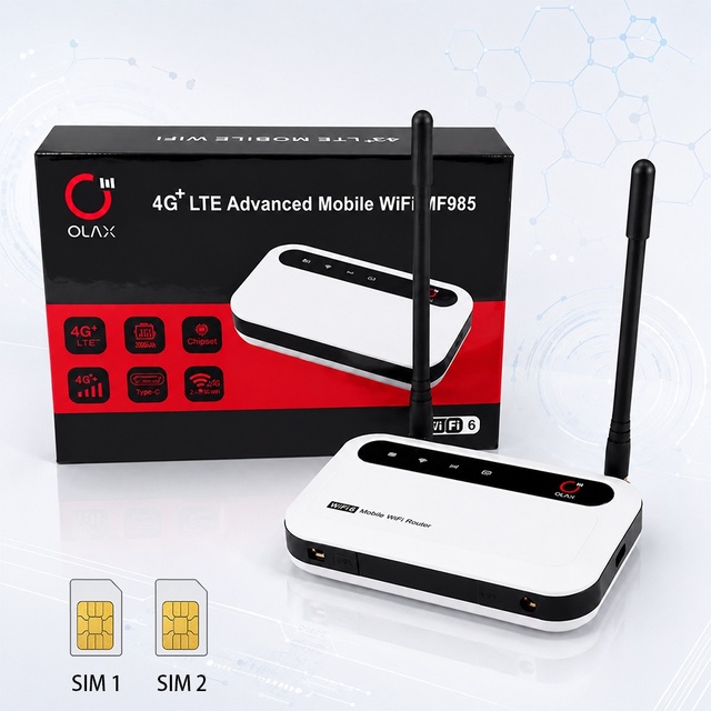 OLAX MF985 Wireless Router 4G LTE Wifi6 Router with 3000mah Battery Unlocked Esim/Vsim Support Customization 150mbps Router 4G