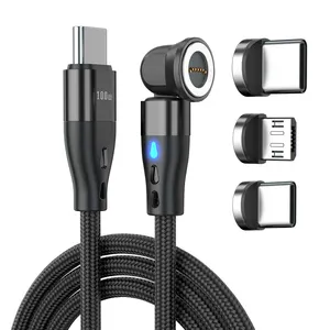 540 DegreeType C 충전 케이블 100W USB-C to C 데이터 케이블 USB 3A 7 핀 고속 충전 데이터 전송 자기 충전 케이블