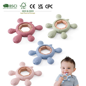 Anneau de <span class=keywords><strong>dentition</strong></span> sensoriel en silicone sans BPA pour bébé, forme tortue, avec anneau en bois de hêtre naturel, jouet sensoriel de qualité alimentaire pour nourrissons - Product Image 1