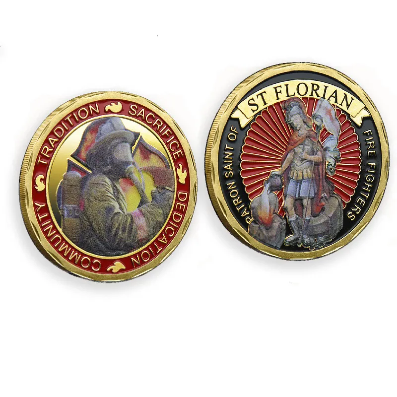 American Fireman Patron Saint Florian Firefighters Commemorative Coins Soft Enamel Coins Wholesale