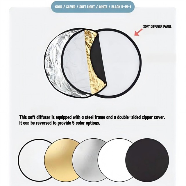 32" 80cm Nylon Portable Light Reflector 5-in-1 Multi-functional Diffuser with Carry Bag for Social Media Video