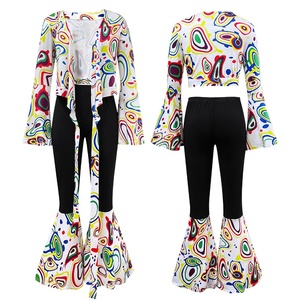 ชุดเดรสสำหรับการแสดงบนเวทีชุดเดรสพิมพ์ลายสีขาวใหม่แนวย้อนยุคดิสโก้ยุค70สินค้าต่างประเทศ - Product Image 2