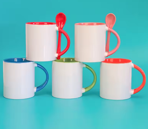 Taza de café personalizada con inserto recto para cuchara, sublimación interior y asa de color - Product Image 1