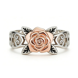 Anello a due tonalità con fiore per donna, tonalità rosa, vintage, per tutti i giorni, accessori moda per feste - Product Image 2