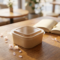Bol à salade carré en papier imprimé sur mesure avec couvercle, conteneur en papier kraft épaissi, boîte à lunch jetable pour l'emballage de plats à emporter