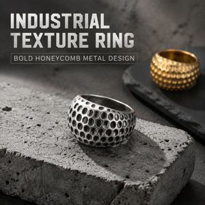 Anillo de cúpula perforado estilo punk vintage de moda, de acero inoxidable 316L, color plata envejecida, resistente al deslustre, impermeable y robusto. - Product Image 3