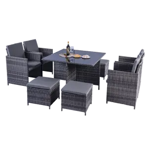 Modern Rattan Garden Table And Chair Dining Cube Set Rattan Chair Garden Furniture Outdoor Rattan Dining Table Set