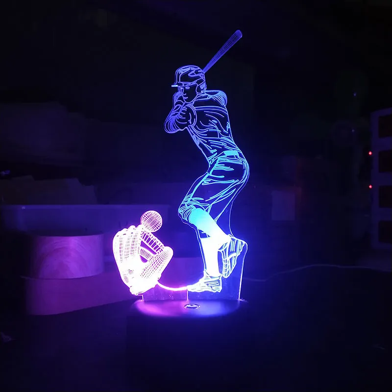 Colorful night light creative visual touch charging atmosphere gift light Baseball LED 3D illusion lamp