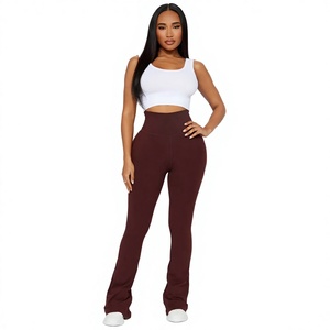 Brown High Waist <b>Yoga</b> Pants Leggings Flare Fit Workout <b>Trousers</b> for Women Gym Lounge Wear - Product Image 1