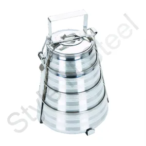Conical Design Tiffin Box With Ribbed Design The Food Container Allows You To Easily Stainless Steel