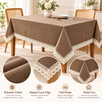 Nappe carrée en faux lin brodée avec dentelle, imperméable, anti-taches et résistante à l'huile