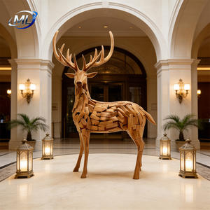 Sculpture abstraite de cerf en bois massif, écologique, pièce d'art personnalisable, couleur sur mesure, pour halls d'hôtels modernes, bureaux, espaces commerciaux - Product Image 3