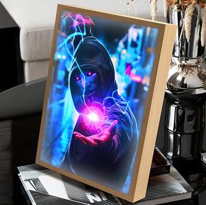 Cyberpunk personalizado Anime LED luz pintura logotipo luminoso enmarcado pared arte proveedor directo embalaje personalización marcos de madera - Product Image 2