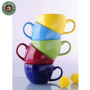 Taza <span class=keywords><strong>de</strong></span> porcelana para <span class=keywords><strong>desayuno</strong></span>, tazón <span class=keywords><strong>de</strong></span> cerámica con logotipo personalizado, tazón <span class=keywords><strong>de</strong></span> sopa <span class=keywords><strong>de</strong></span> color marrón, azul y amarillo <span class=keywords><strong>de</strong></span> gran capacidad con mango completo - Product Image 1