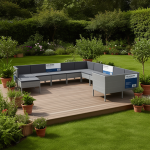 Ceakay <b>Grey</b> Pe Rattan Garden Lounge Set Powder Coated Steel <b>Frame</b> Outdoor Furniture 10 Plus Seating Contemporary Design - Product Image 2