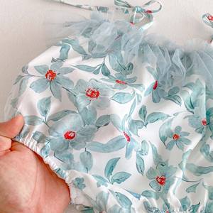 Bébé été nouveau <span class=keywords><strong>maillot</strong></span> <span class=keywords><strong>de</strong></span> <span class=keywords><strong>bain</strong></span> à plat imprimé doux pour les filles gaze col en dentelle <span class=keywords><strong>combinaison</strong></span> à bretelles - Product Image 3