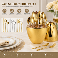 Ensemble de couverts de mariage classique en acier inoxydable poli miroir avec incrustation dorée, 4 pièces, passe au lave-vaisselle, résistant à la chaleur, réutilisable