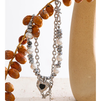 Collier pendentif cœur en émail noir gothique Y2K JINYOU 5727, chaîne à maillons en acier inoxydable avec perles simulées
