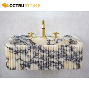 Fregadero de mármol natural Calacatta Viola, lavabo montado en la pared, tocador de baño para Villa Hotel - Product Image 6