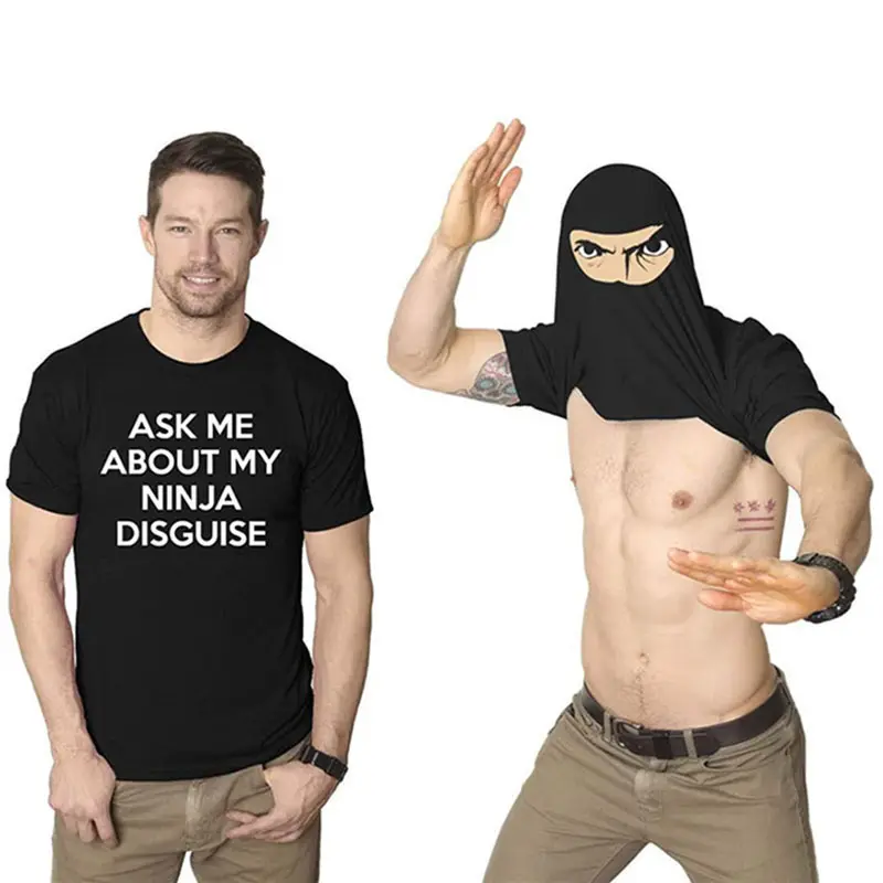 New Weird Ninja T-shirt flip Funny Mask Men Tee Shirt High Quality Casual tops